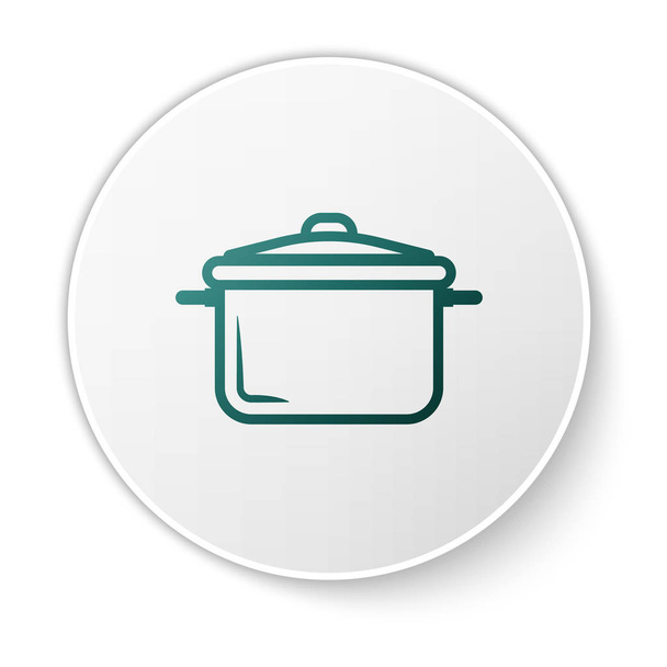 Icono de olla de cocina verde aislado sobre fondo blanco. Hervir o guisar el símbolo de la comida. Botón círculo blanco. Ilustración vectorial
 - Vector, imagen
