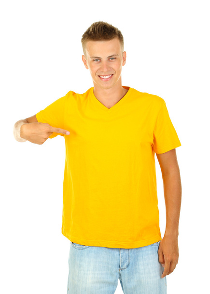 T-shirt on young man isolated on white - Foto, Bild