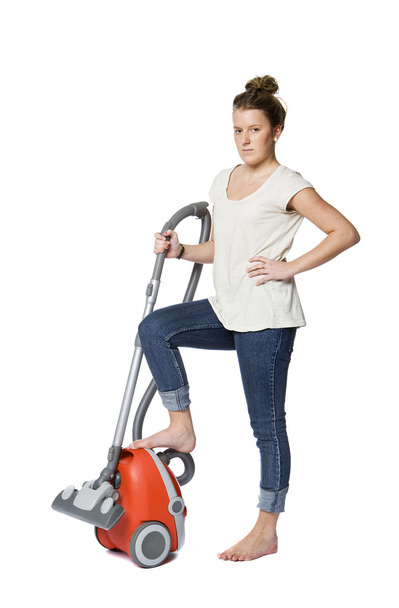 Woman with vacuum cleaner - Φωτογραφία, εικόνα
