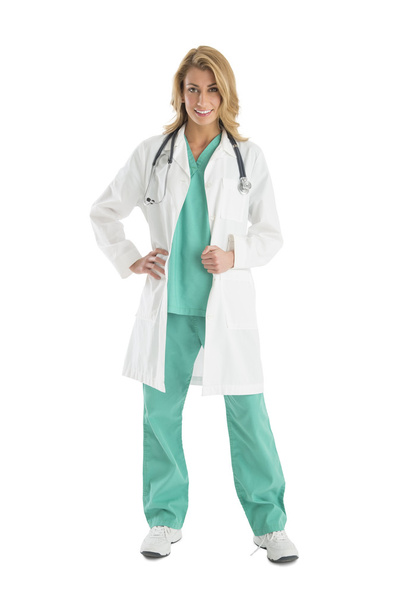 Portrait Of Confident Female Doctor Wearing Lab Coat - Zdjęcie, obraz