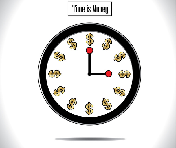 čas je peníze koncept ilustrace: kulaté nástěnné hodiny a zlatý barevný znak dolaru nahradí každou hodinu. - Fotografie, Obrázek
