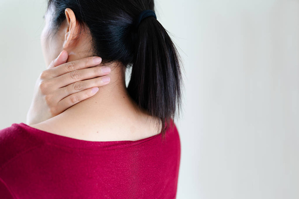 young women neck and shoulder pain injury, healthcare and medical concept - Valokuva, kuva