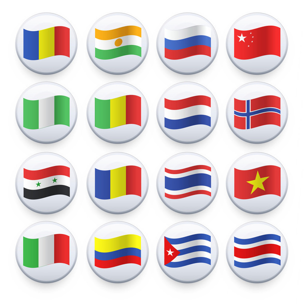 Set of flags printed on white button. Vector design. - Vektör, Görsel