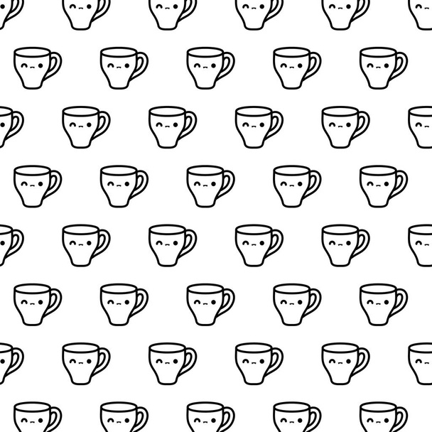 pattern of cute cups kawaii style - Vector, Image
