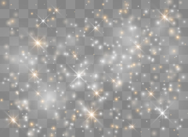 Licht gloeiende sterren. Vector schittert op transparante achtergrond. Kerst abstract patroon. Sprankelende magische stofdeeltjes. - Vector, afbeelding