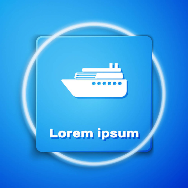 White Ship icon isolated on blue background. Blue square button. Vector Illustration - Vector, Image