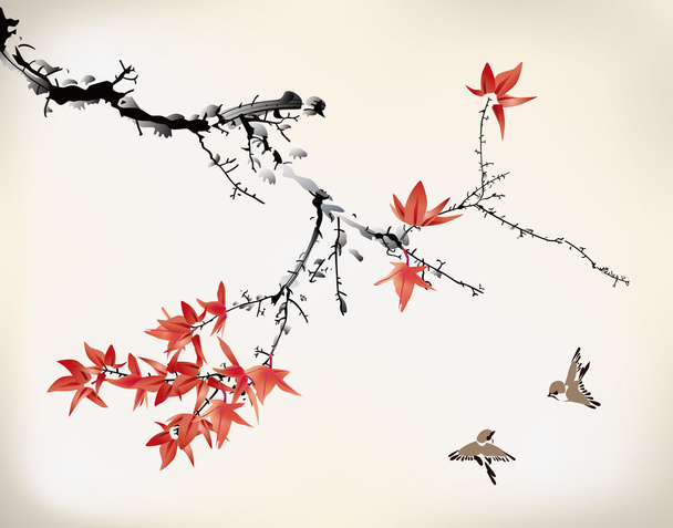Ink style maple leaves - Vektor, Bild
