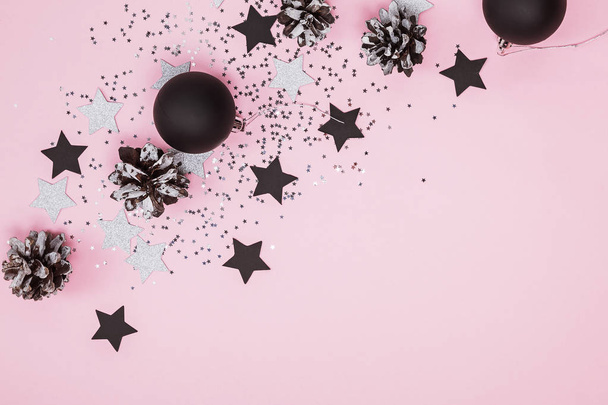 Creative composition with star shaped glitter and other decor. - 写真・画像
