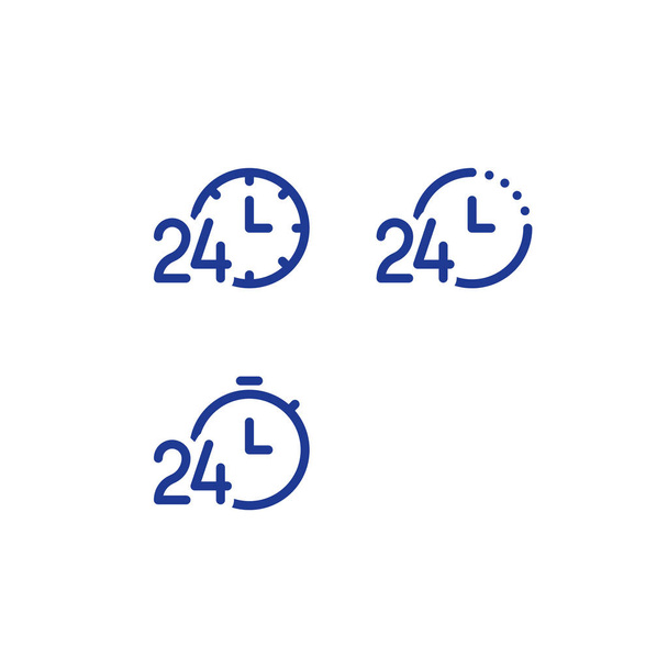 Conjunto de ícones de linha de relógio de tempo, entrega rápida, serviço rápido, trabalho 24 horas
 - Vetor, Imagem