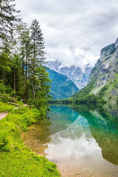 clouds over mountain lake Obersee in Germany in Alps - Foto, Imagem