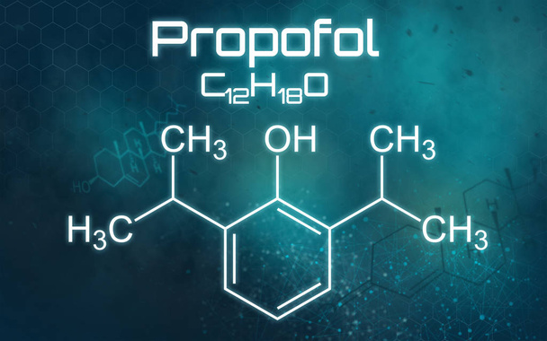chemische Formel von Propofol auf futuristischem Hintergrund - Foto, Bild