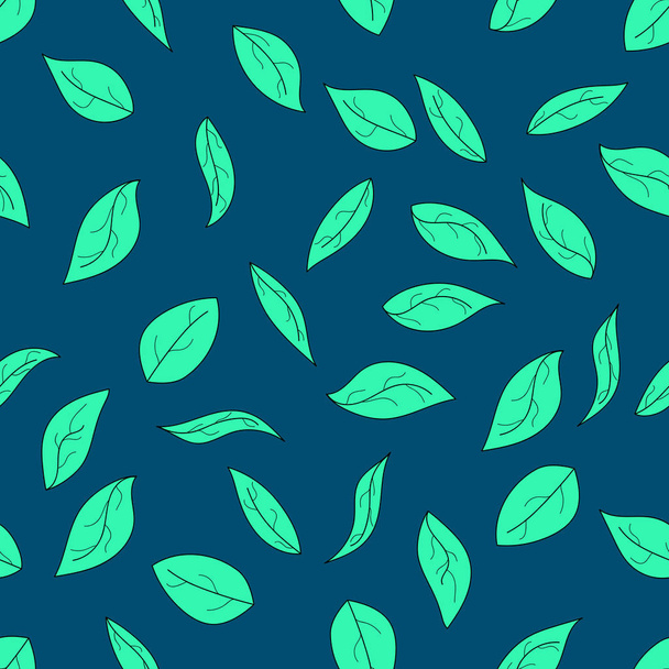 Hand drawn green leaves seamless pattern. Autumn background. Vector illustration - Vetor, Imagem