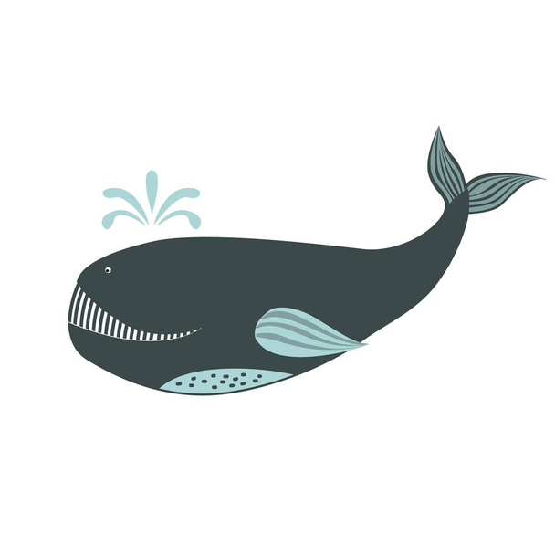 Vector cute cartoon whale isolated on white background. Sea animal vector illustration - Vector, Image