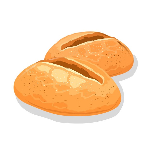 Small wheaten white bread rolls. Fresh crusty buns. Baking, pastry, cereal products. - Vector, Image
