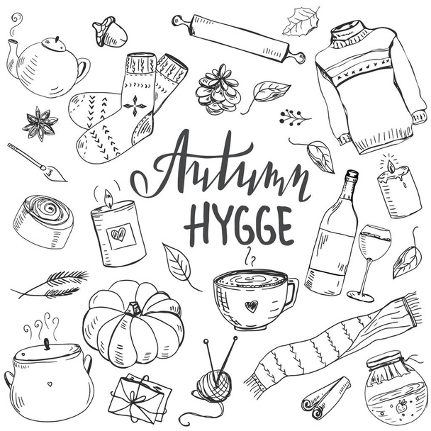 Set of hand drawn cute elements for making autumn cosy mood. - Vektor, kép