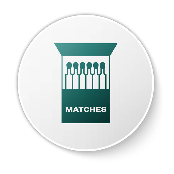 Groen open matchbox en Matches icoon geïsoleerd op witte achtergrond. Witte cirkel knop. Vector illustratie - Vector, afbeelding