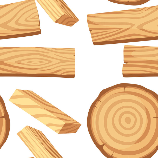 Naadloos patroon met houtblokken voor de houtindustrie met stammen stomp en planken vlakke vector illustratie op witte achtergrond - Vector, afbeelding
