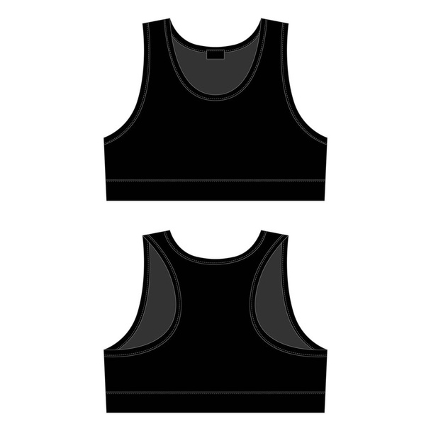 Technische schets zwarte sport beha. Women's sport ondergoed ontwerpsjabloon. - Vector, afbeelding