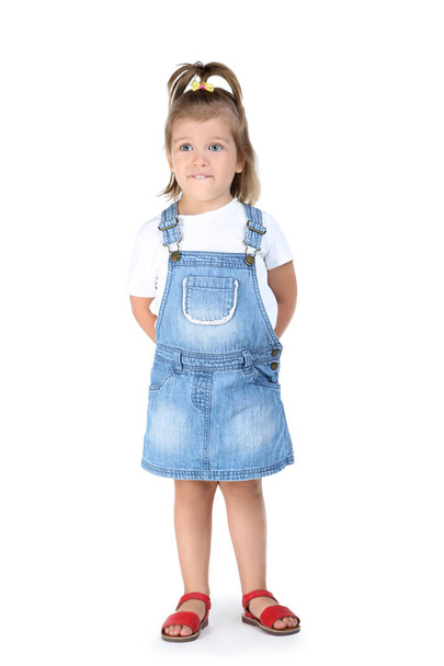 Cute little girl on white background - Foto, afbeelding