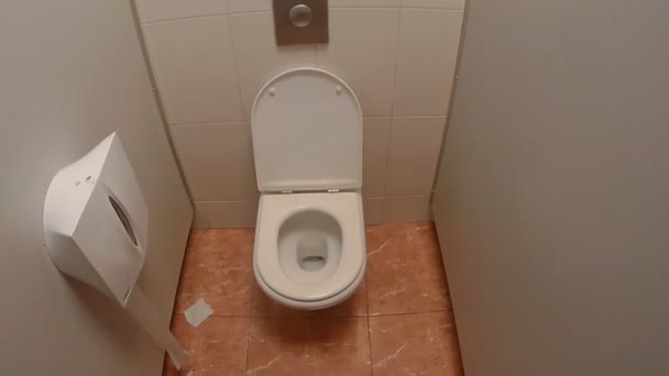 public toilet room with toilet and drain button - Footage, Video