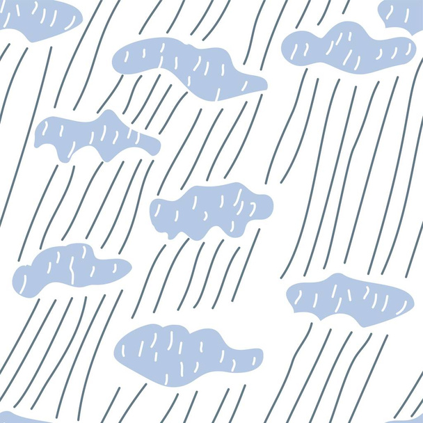 Clouds with rain on a white background. Seamless pattern. Scandinavian style. Primitive drawing. Children's illustration. Design for t-shirts, printing houses, leaflets, brochures, flyers, wallpapers. - Вектор,изображение