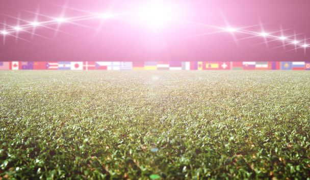 Fußballstadion mit Fahnen und Lichtern - Foto, Bild