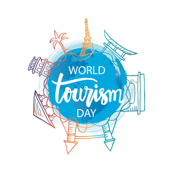 Giornata mondiale del turismo concetto. 27 settembre
 - Vettoriali, immagini