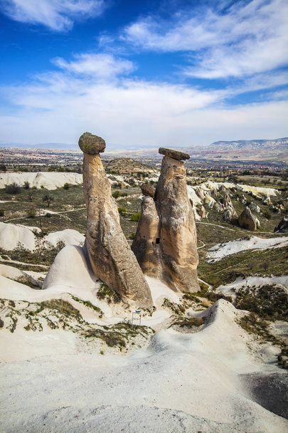 Stone formations  in Cappadocia Turkey - Fotoğraf, Görsel