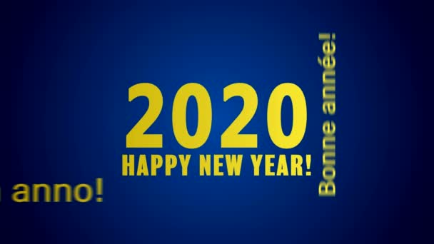 Video animation of a word cloud with the message happy new year in gold over blue background and in different languages - represents the new year 2020. - Footage, Video