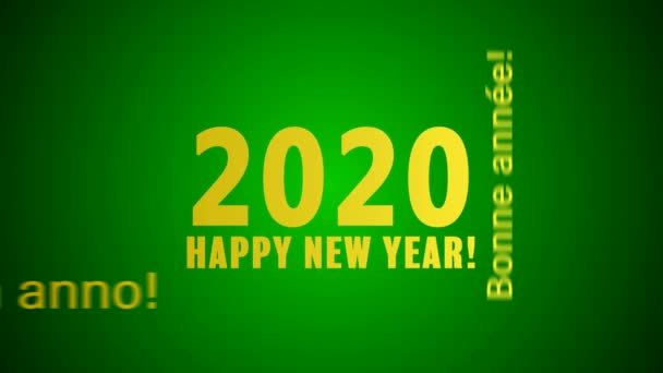 Video animation of a word cloud with the message happy new year in gold over green background and in different languages - represents the new year 2020. - Footage, Video