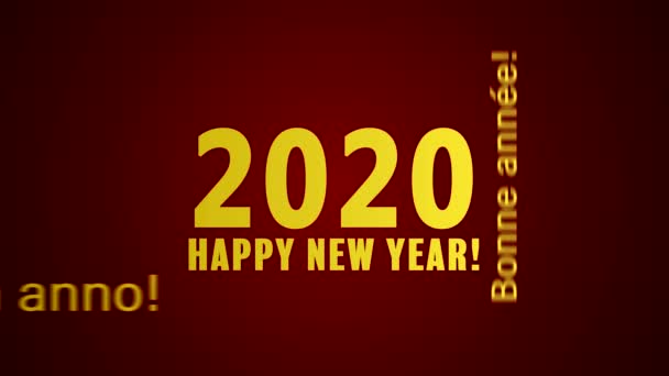 Video animation of a word cloud with the message happy new year in gold over red background and in different languages - represents the new year 2020. - Video, Çekim