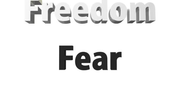 Svoboda místo konceptu strachu. Padající svoboda rozdrtila strach na kusy, izolované na bílém - Záběry, video