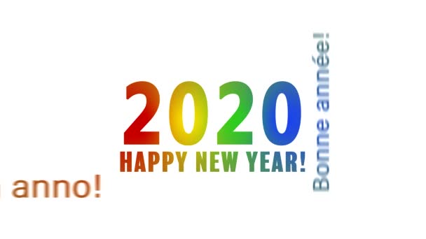 Beyaz arka plan üzerinde renkli ve farklı dillerde mesaj mutlu yeni yıl ile bir kelime bulut video animasyon - yeni yıl 2020 temsil eder. - Video, Çekim