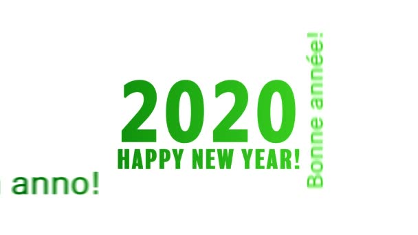 Βίντεο κινουμένων σχεδίων μιας λέξης σύννεφο με το μήνυμα ευτυχισμένο το νέο έτος σε πράσινο πάνω από λευκό φόντο και σε διαφορετικές γλώσσες-αντιπροσωπεύει το νέο έτος 2020. - Πλάνα, βίντεο
