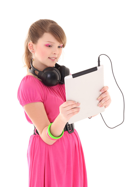 attraktive Teenager Musik hören mit TabletPC - Foto, Bild