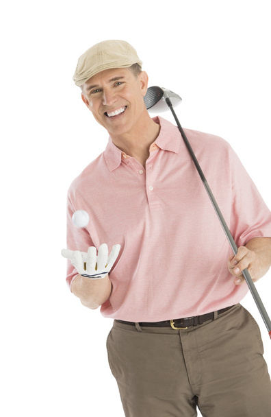Portrait Of Happy Man With Golf Club And Ball - Foto, Imagem