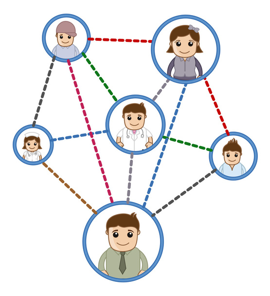 People Connected in Network - Business Cartoon Characters Vector - Vector, Image