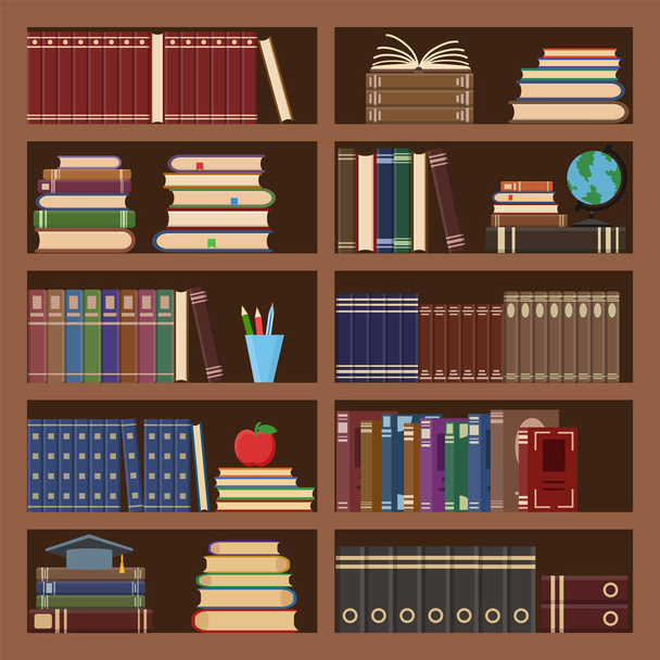 Libros en forma de estantería sin costuras. Libro escolar, alfabetización científica
 - Vector, Imagen