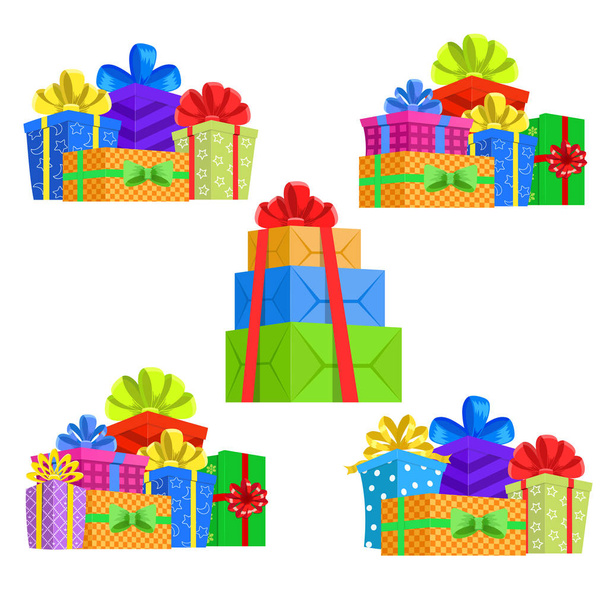 Cartoon Gift Box. Kerstcadeau, feest cadeaus vak en Xmas refe - Vector, afbeelding