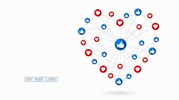 The like and love buttons background design. - Vector, Image