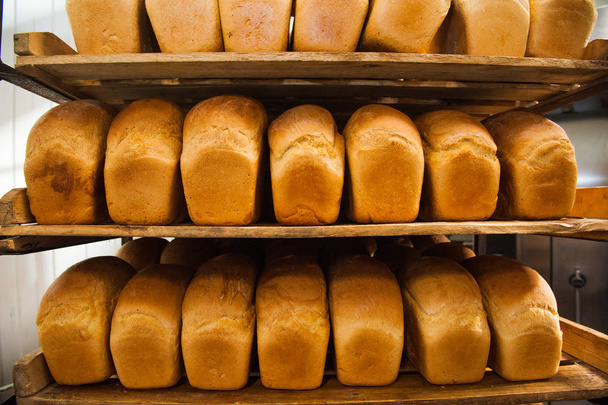 Bakkerij. Productie van brood, broodjes, taarten en koekjes - Foto, afbeelding