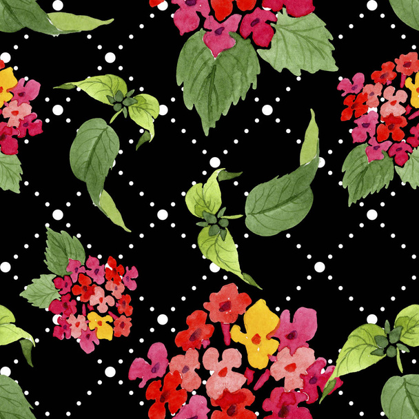 Red lantana floral botanical flowers. Watercolor background illustration set. Seamless background pattern. - Valokuva, kuva