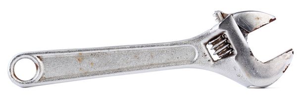 Старый ржавый ключ из нержавеющей стали, изолированный на белом
 - Фото, изображение