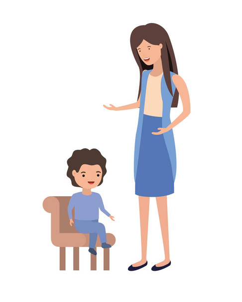 женщина с ребенком сидя на стуле характер
 - Вектор,изображение