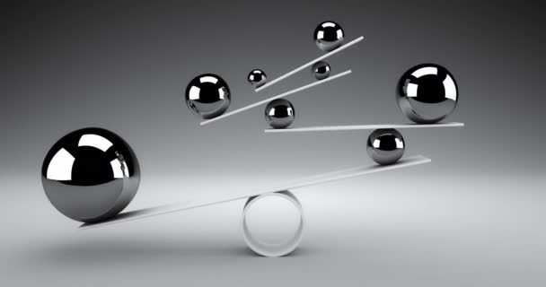 バランスの概念。銀球はゆっくりとバランスをとりながら前後に転がる。3D レンダリング - 映像、動画