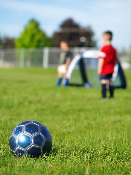 Blue Soccer Ball and Players - Fotoğraf, Görsel