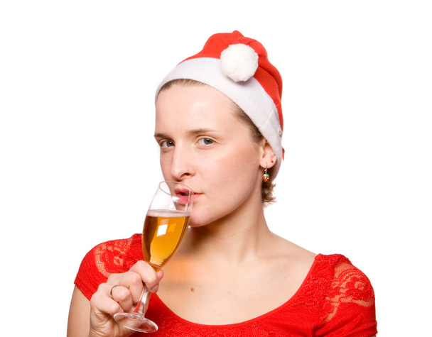 Christmas girl drinking champagne - Valokuva, kuva