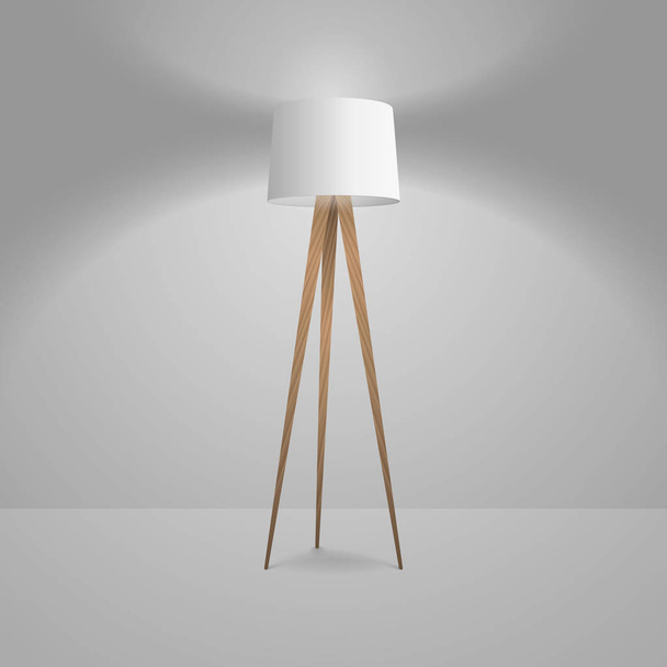 Vector 3d Realistic Render Illuminated Lamp Closeup. Floor Lamp. Template of Electric Torchere for Interior Design, Energy Furniture. Home Equipment in Simple Modern Style - Vettoriali, immagini
