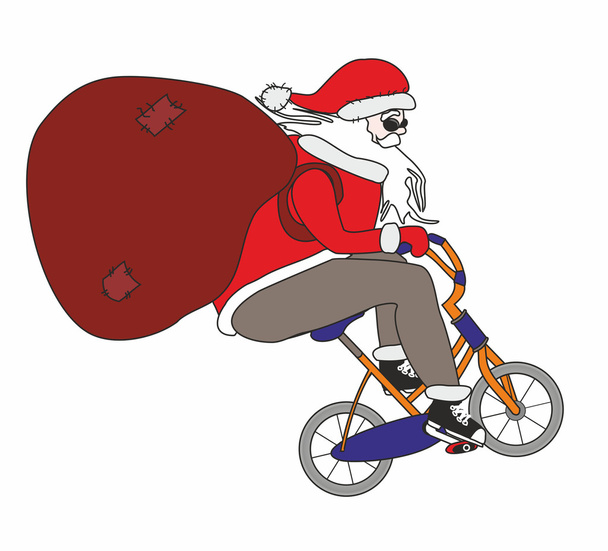 Santa με ποδήλατο - Διάνυσμα, εικόνα
