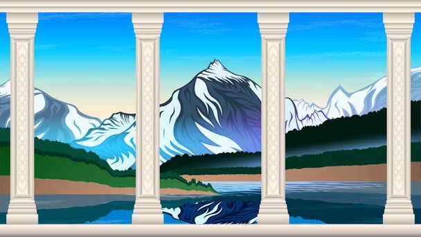 High mountains and calm lake water landscape. - Vector, Image